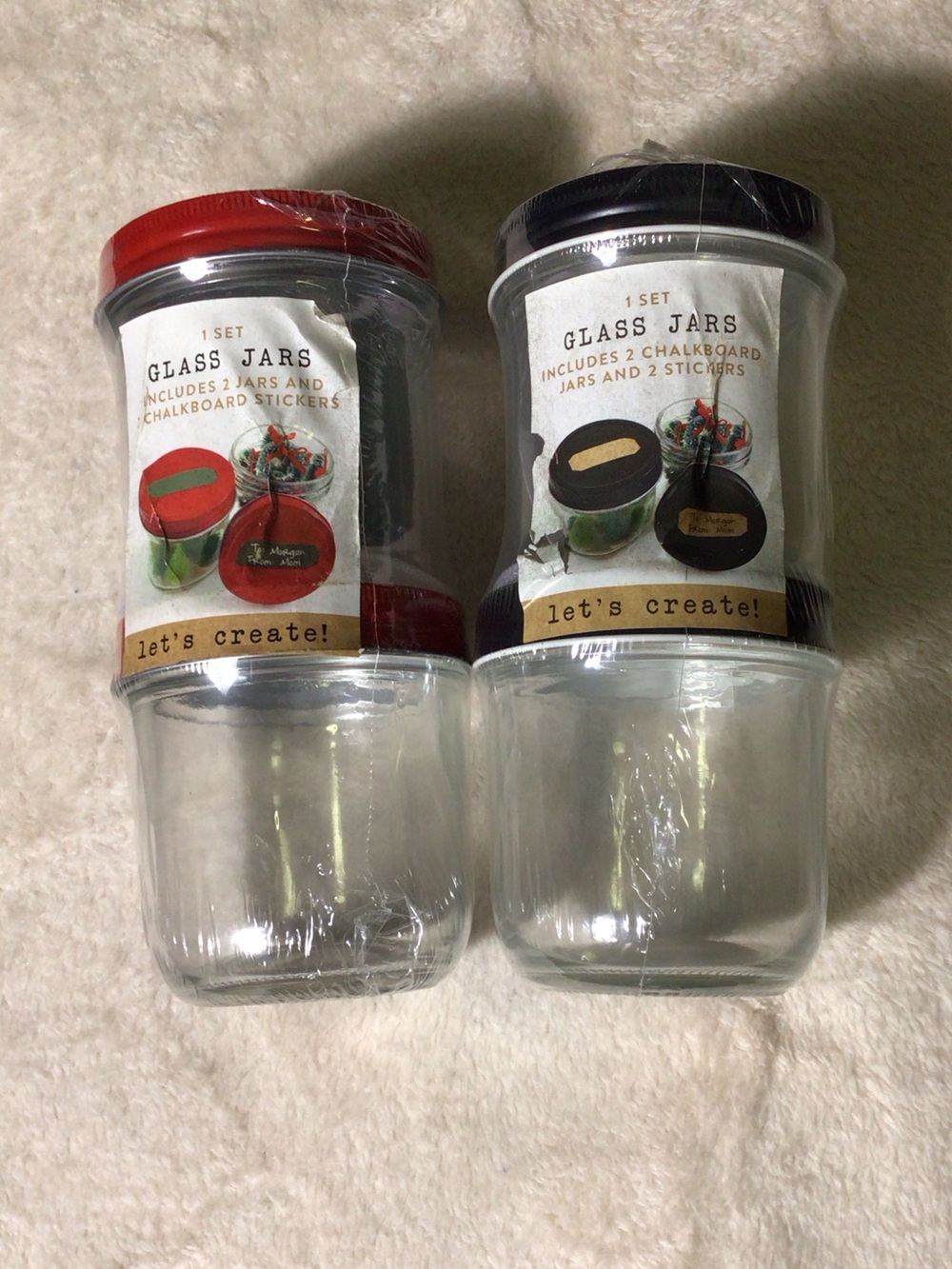 Glass Jars with Red and Black Lids - Set of 2